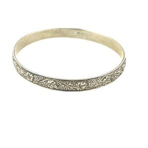 Silver Tone Floral Vine Vintage Silver Bangle Bracelet With Intricate Floral Vin